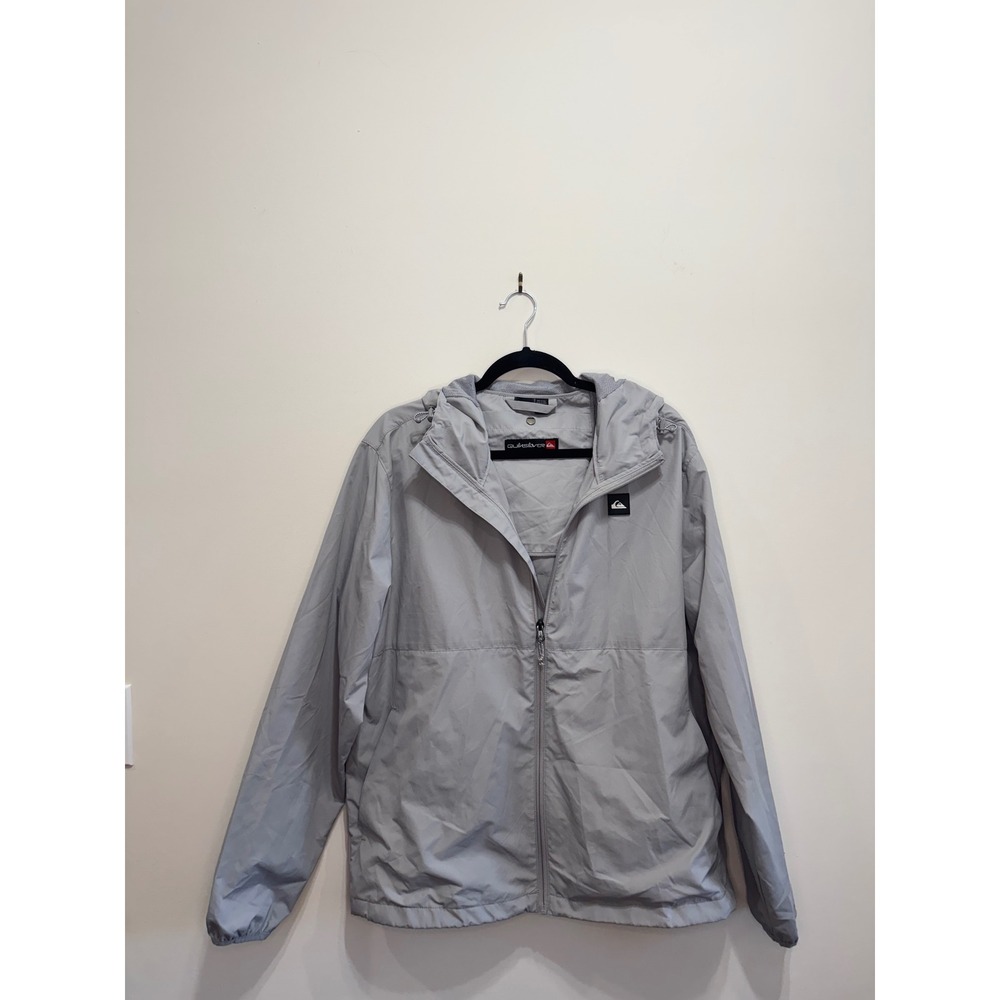 Quiksilver Mens Grey Packable Hooded Windbreaker Jacket Large Light Grey Zip
